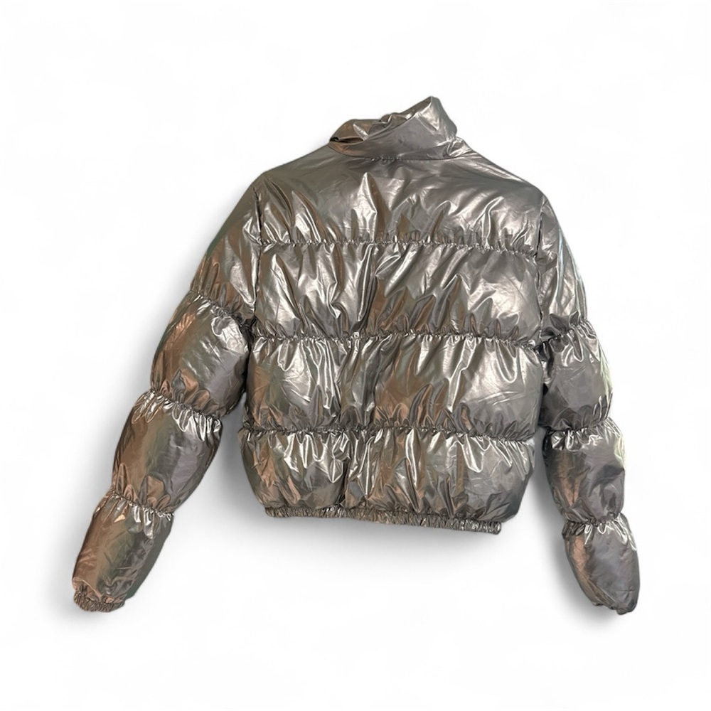 Shimmering Silver Women's Puffer Jacket - Picture 2 of 3